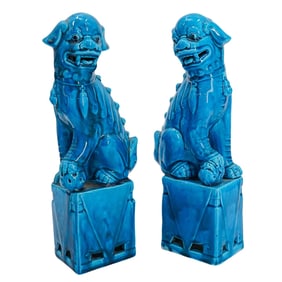 Pair Chinese Turquoise Glazed Porcelain Foo Dogs