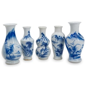 (5 Pc) Chinese Blue and White Porcelain Bud Vases