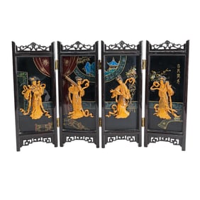 Japanese Carved Geisha Table Screen