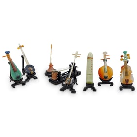 (8 Pc) Vintage Chinese Jade And Hardstone Musical Instruments