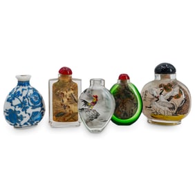 (5 Pc) Chinese Glass Reverse Painted Snuff Bottles