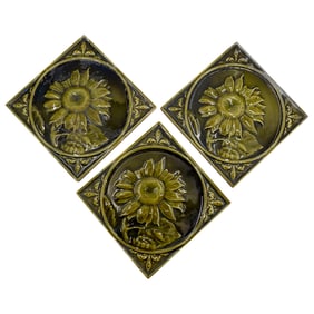 (3 Pc) U.S. Encaustic Tile Co. Sunflower Ceramic Tiles