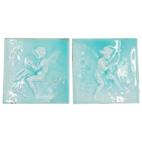 (2 Pc) Antique Fairy Ceramic Tiles