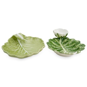(2 Pc) Vintage Ceramic Cabbage Serving Dishes