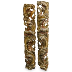 (2 Pc) Carved Wooden Architectural Plaques