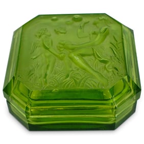 Antique Intaglio Cut Green Glass Box
