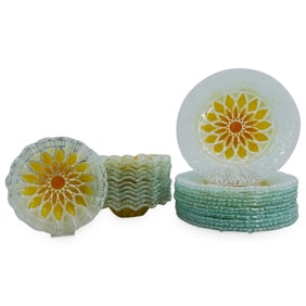 (24 Pc) Sydenstricker Fused Glass Floral Plates & Bowls
