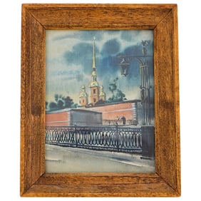 Original Small Russian Cityscape Scenic Watercolor