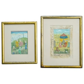(2 Pc) Antique Persian Ink On Paper Paintings