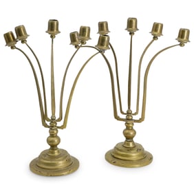 (2 Pc) Bruno Paul Style Brass Candleholders