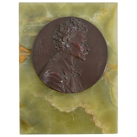 Antique Austrian Johann Strauss the Younger Bronze Medallion On Onyx Base