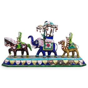 India Silver Enamel & Cloisonne Meenakari Group Figurine