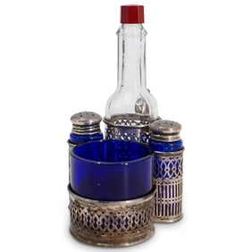 Silver & Cobalt Blue Glass Condiment Set