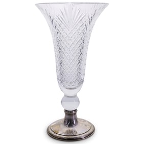 Hawkes Sterling Silver & Cut Crystal Fluted Vase