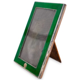 Antique English Silver Enamel Guilloche Picture Frame