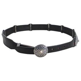 Sterling Silver, Pearl, Metal & Leather Concho Belt