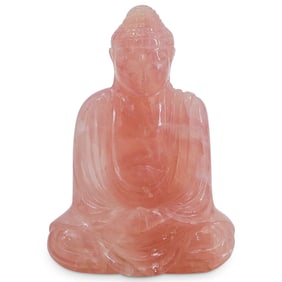 Chinese Rose Quartz Buddha Carving