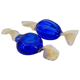 (2 Pc) Murano Art Glass Large Candy Sculptures