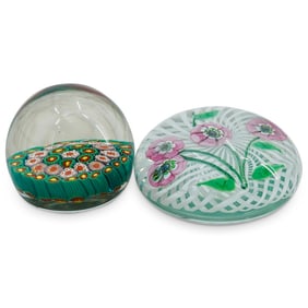 (2 Pc) 1950s Murano Millefiori Paperweights
