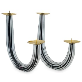 (2 Pc) Vintage Giuliano Tosi Murano Glass Candlesticks