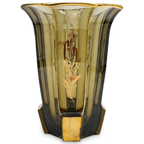 Moser Smoked Glass & Gilt Vase