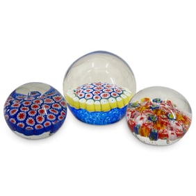 (3 Pc) Millefiori Glass Paperweights