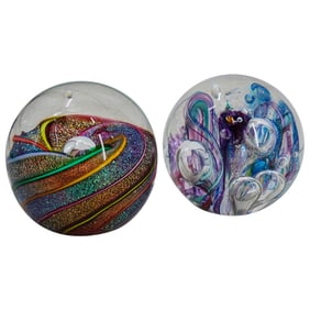 (2 Pc) Glass Eye Studio Glass Paperweights