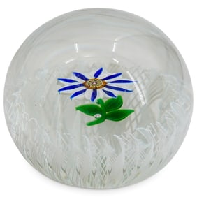 Paul Ysart (Scottish, 1904-1979) Lampwork Double Clematis and Latticino Paperweight