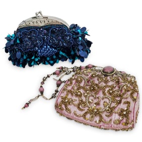 (2 Pc) Vintage Sequined & Beaded Evening Bag
