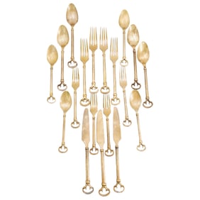 (19Pc) Antique Renaissance Brass Flatware Set