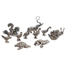 (12 Pc) Mixed Metal Animal Miniature Figurines