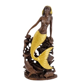 Hand Carved Wooden Mermaid Sculpture