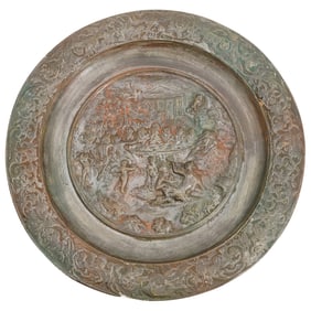 Antique Copper Repousse Neoclassical Charger