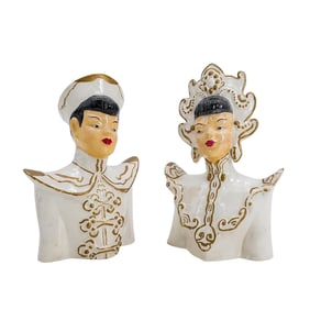 (2 Pc) Mid Century Asian Chalkware Bust Figurines