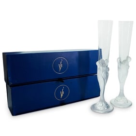 (2 Pc) Erte (Romaine de Tirtoff) "Majestique" Champagne Flutes