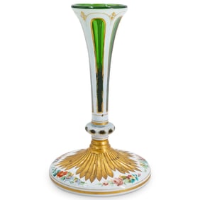 Bohemian White To Green Overlay Glass Vase