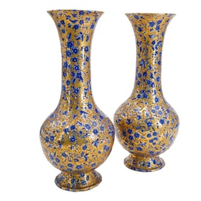 Pair Gilt Blue & White Porcelain Vases