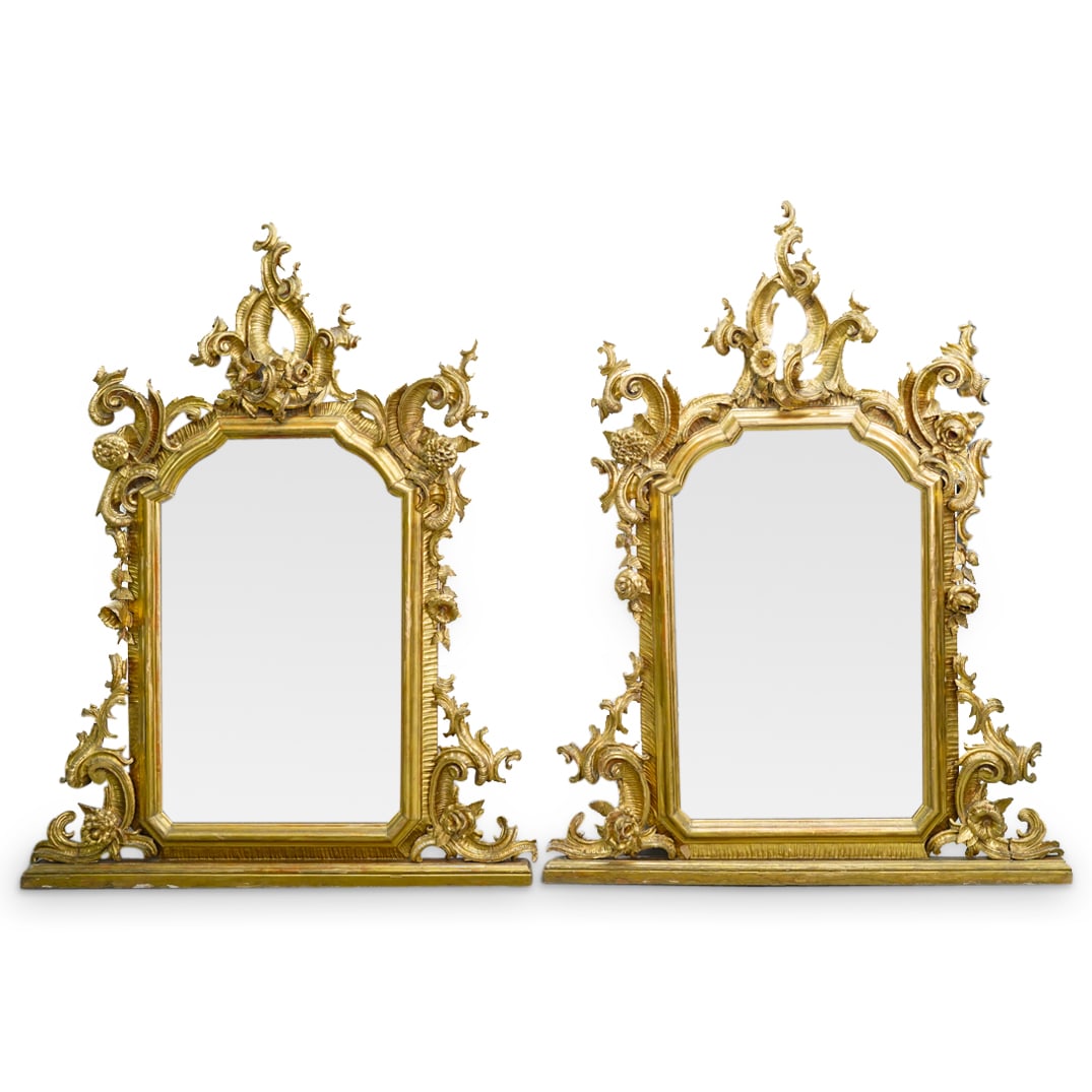 Pair 19th Cent. Rococo Style Giltwood Mirrors (1 of 9)