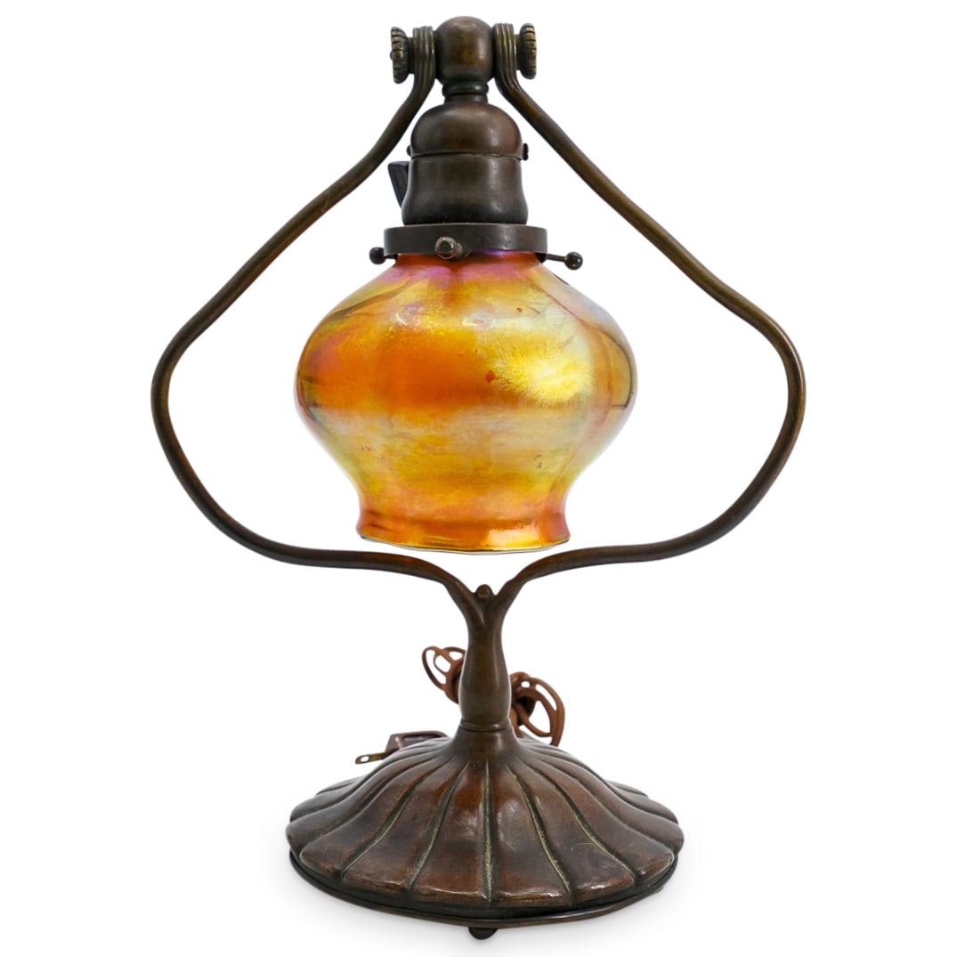 Tiffany Studios Bronze Base & Steuben Glass Desk Lamp (1 of 7)