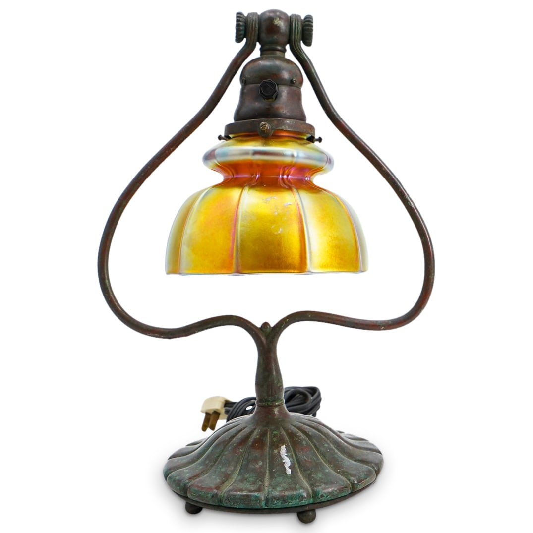 Tiffany Studios Desk Lamp Base W/ Iridescent Gold Shade (1 of 6)