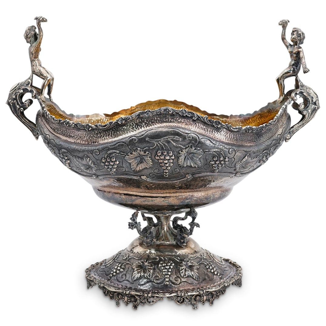 Antique Italian Sterling Silver Repousse Footed Centerpiece Bowl (1 of 9)