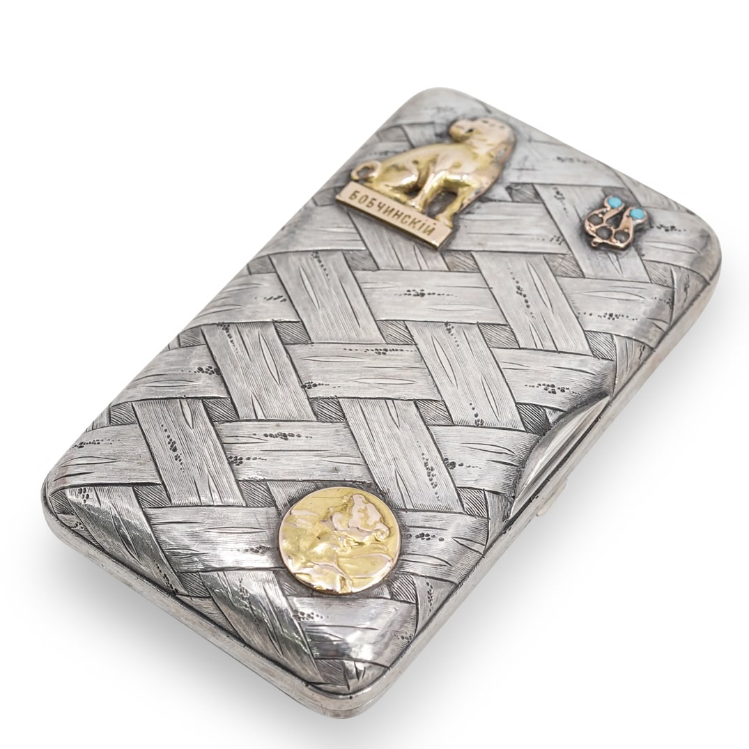 Russian Gold-Mounted Silver Cigarette Case (M. Isakov) (1 of 7)