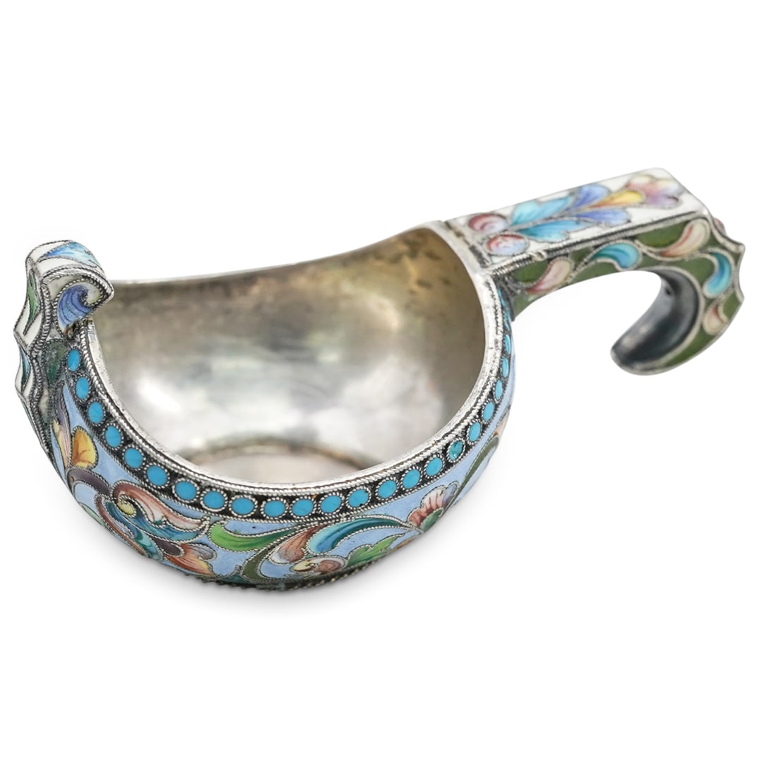 Russian Silver-Gilt Cloisonne Enamel Kovsh (Khabnikov) (1 of 5)