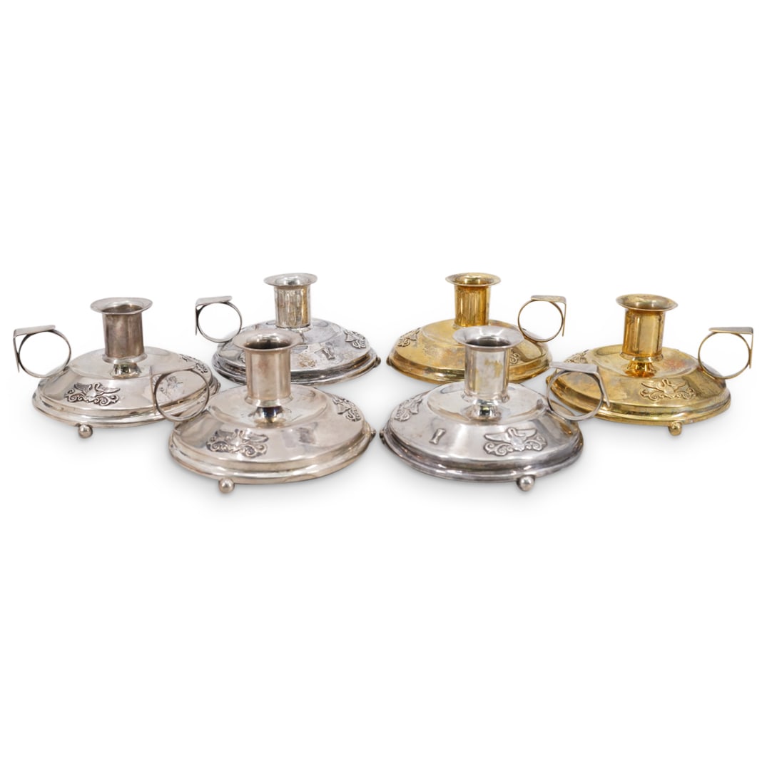 (6pc) Faberge Gilt Silver & Silver Chamber Candle Sticks (1 of 7)