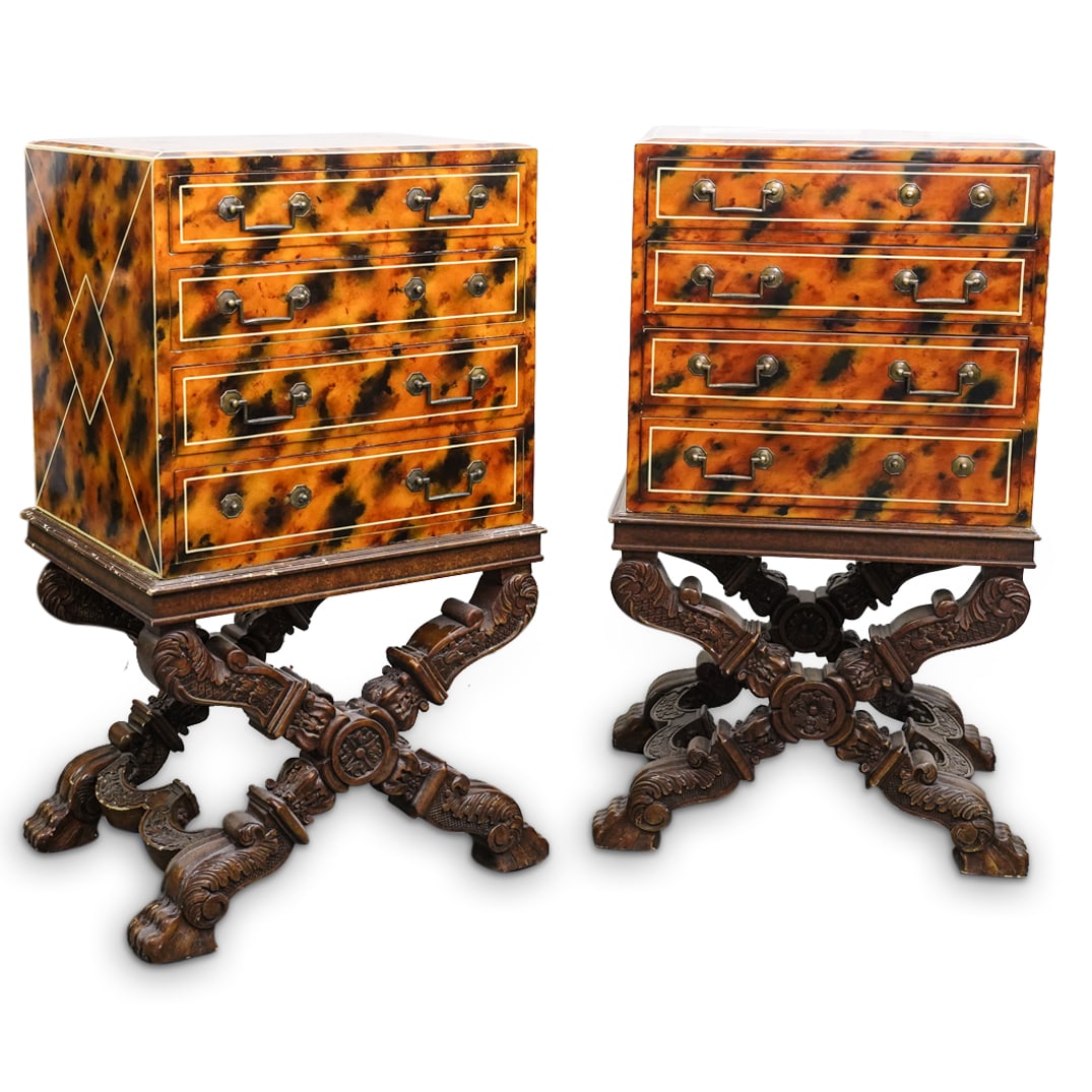 Pair Of Maitland Smith Shell Patterned Chests On Wood Stands (1 of 12)
