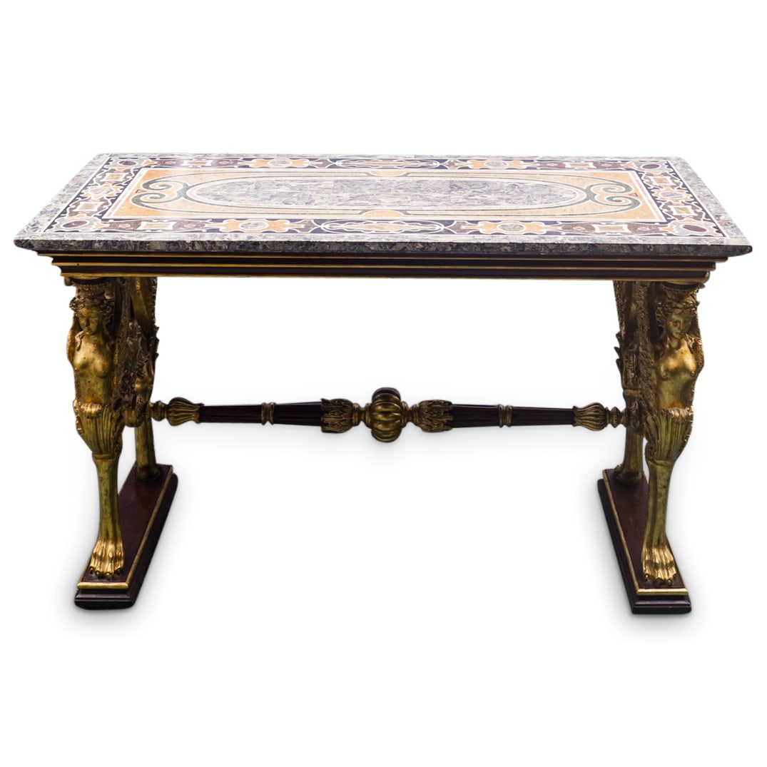 Carved Parcel Gilt Tessellated Marble Console Table (1 of 9)