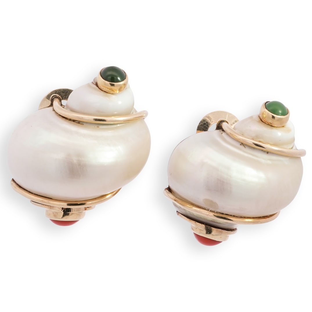 Seaman Schepps Turbo Shell 14k Earrings (1 of 6)