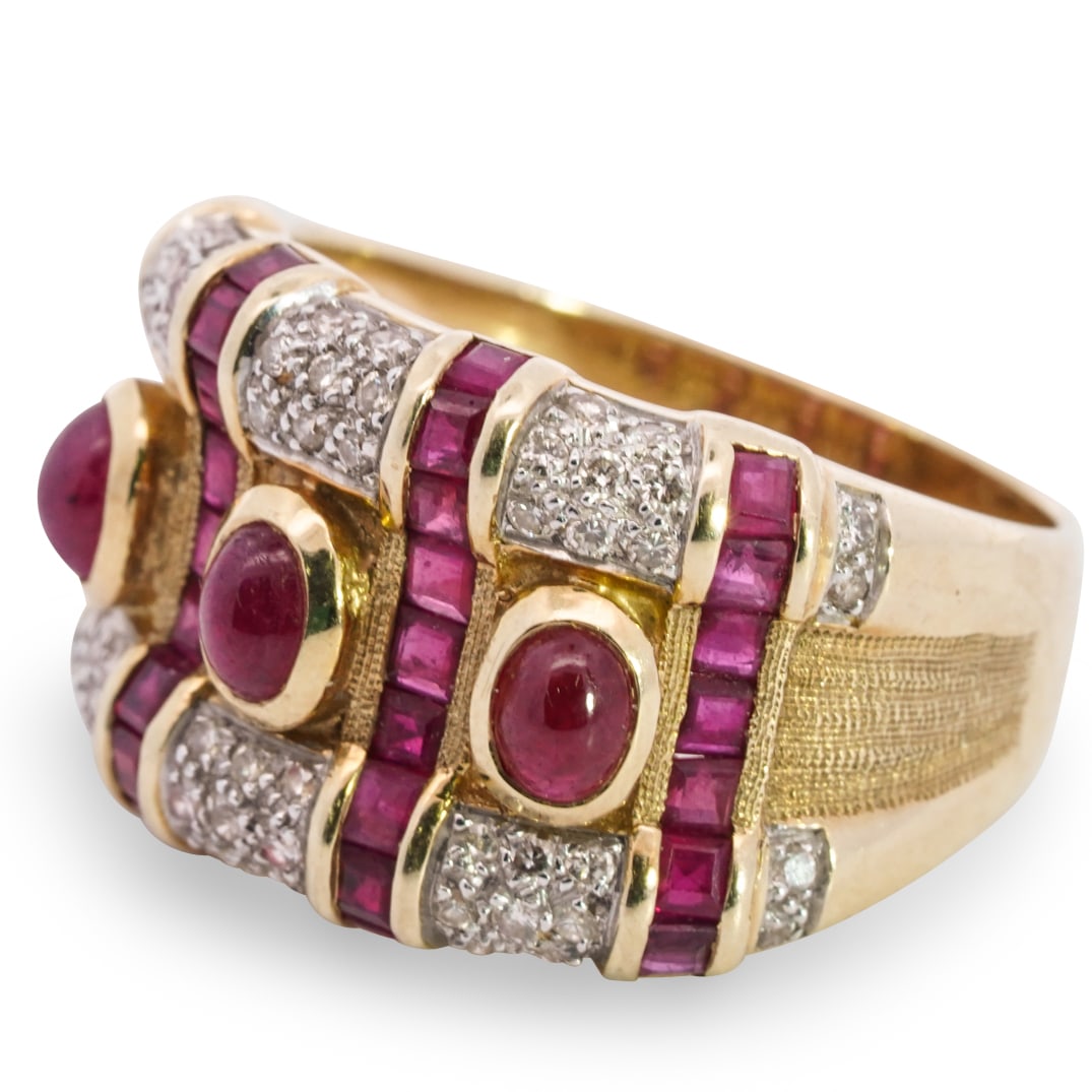 14k Gold, Ruby, and Diamond Evening Ring (1 of 7)
