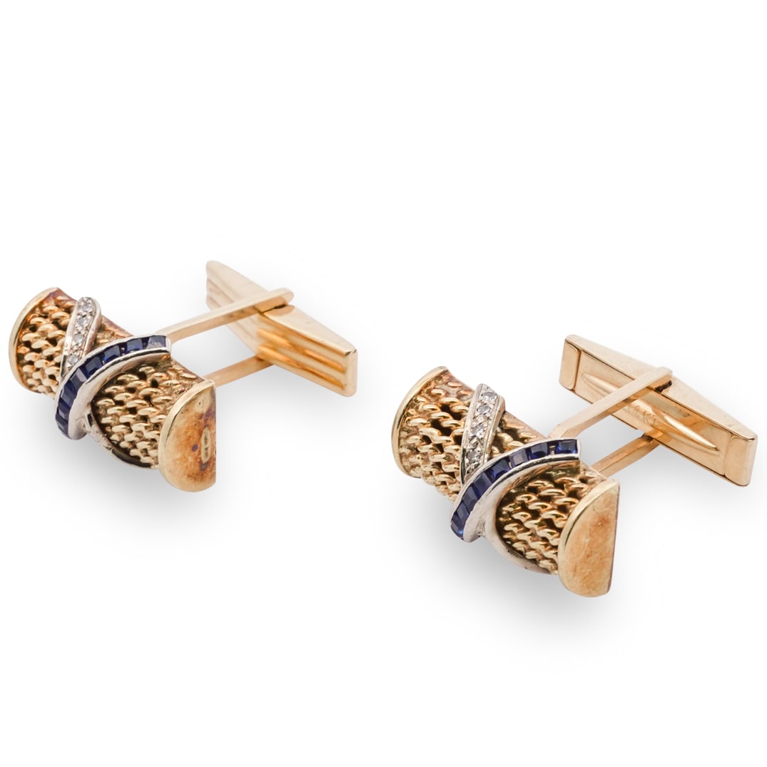 14k Yellow Gold Sapphire & Diamond Cufflinks (1 of 4)