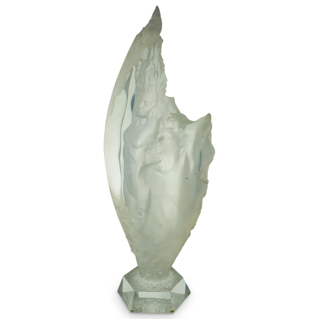 Michael Wilkinson (American, B. 1949) "Study of Prometheans" Acrylic Sculpture: DESCRIPTION: Michael Wilkinson (American, B. 1949) "Study of Prometheans" acrylic sculpture, depicting a nude male and female rising through the eternal flame. Signed at base "Wilkinson 1994 213/500"